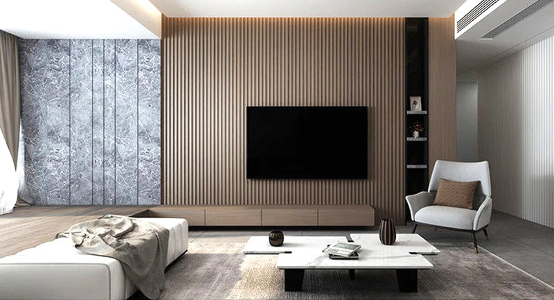 Painel interior canelado de madeira