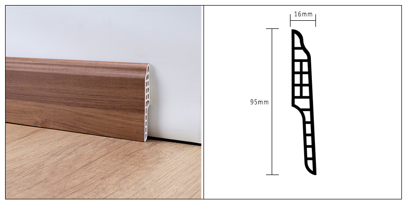 Rodap&eacute; de l&iacute;ngua de cordeiro em PVC 95 * 16 mm