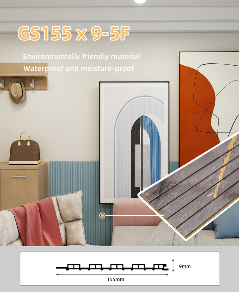 Painel de parede oco canelado de PVC &agrave; prova d'&aacute;gua de 155 * 17 mm