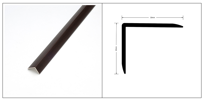 Tiras de borda de piso de madeira maci&ccedil;a em forma de PVC de 30 * 25 mm em PVC