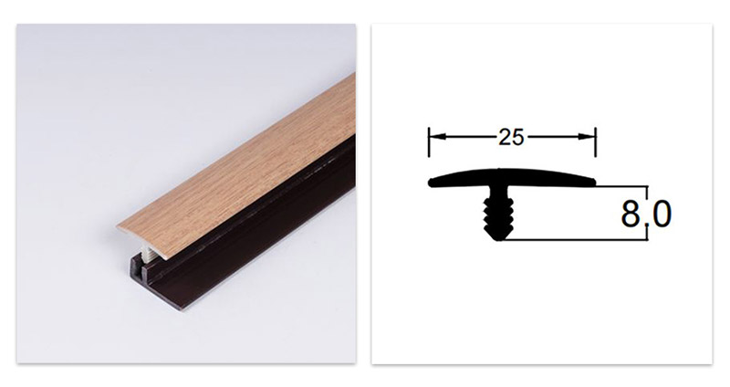 Faixa de transi&ccedil;&atilde;o de piso de PVC em forma de T de 25 * 8 mm