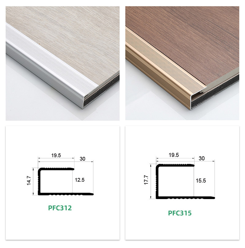 Acabamento de borda de piso de alum&iacute;nio em forma de C