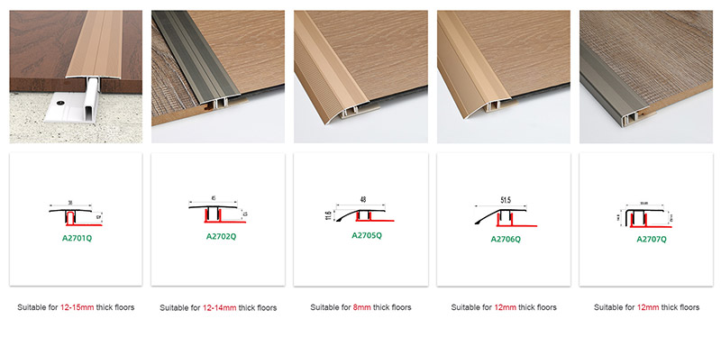 Perfil de transi&ccedil;&atilde;o de piso de alum&iacute;nio aparafusado