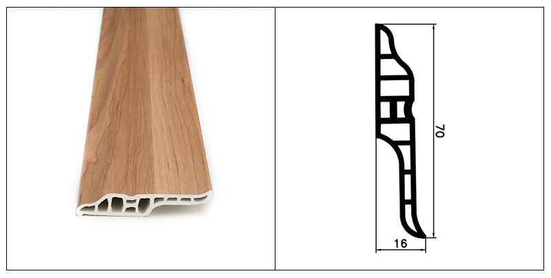 Rodap&eacute; oco com m&uacute;ltiplas cavidades em PVC de 70 * 16 mm