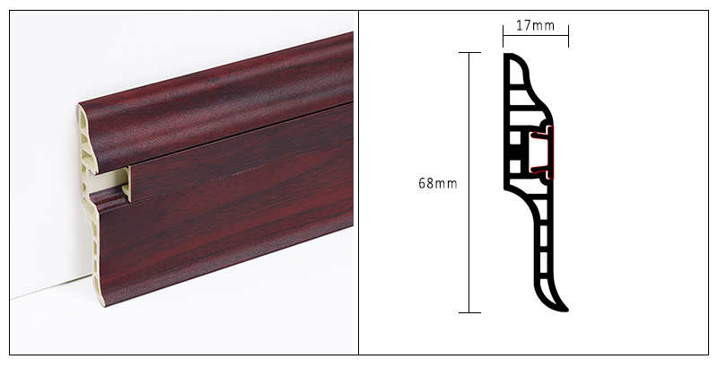 Rodap&eacute; de l&iacute;ngua de cordeiro em PVC de 68 * 17 mm
