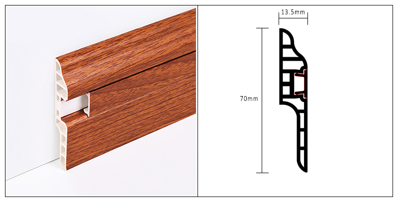 rodap&eacute; de l&iacute;ngua de cordeiro em PVC de 70 * 13,5 mm