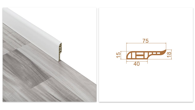 rodap&eacute; de l&aacute;pis de PVC de 75 * 18 mm