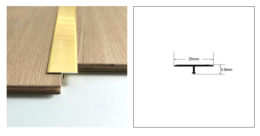 Acabamento de piso em liga de alum&iacute;nio em forma de T
