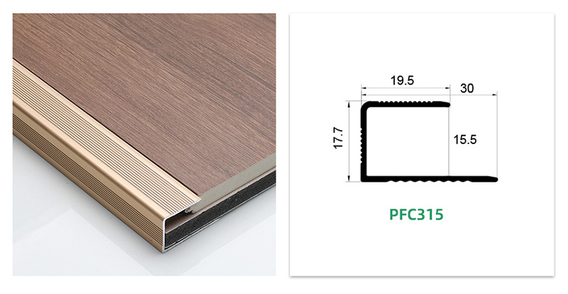 Acabamento de borda de piso de alum&iacute;nio com canal C