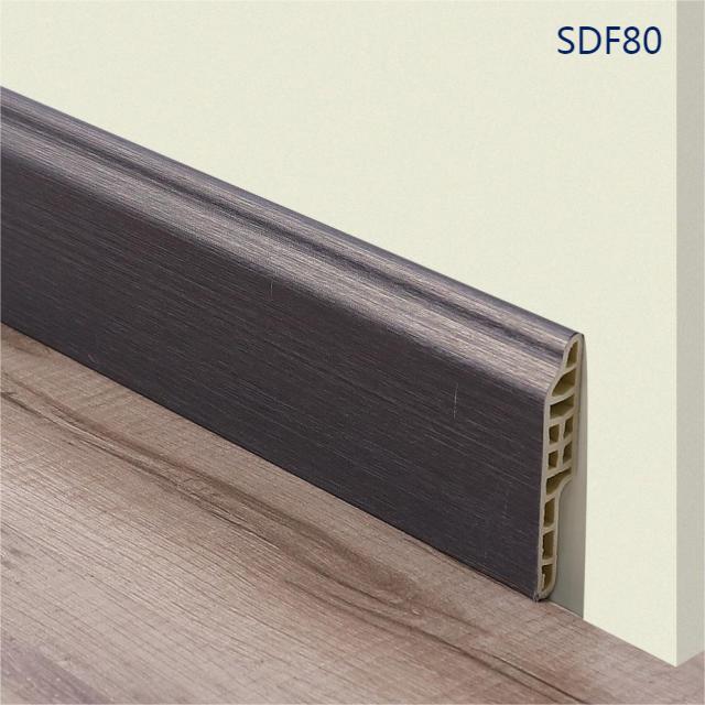Rodapés de PVC de grão de madeira à prova d'água de 8 cm para decoração de casa-SDF80