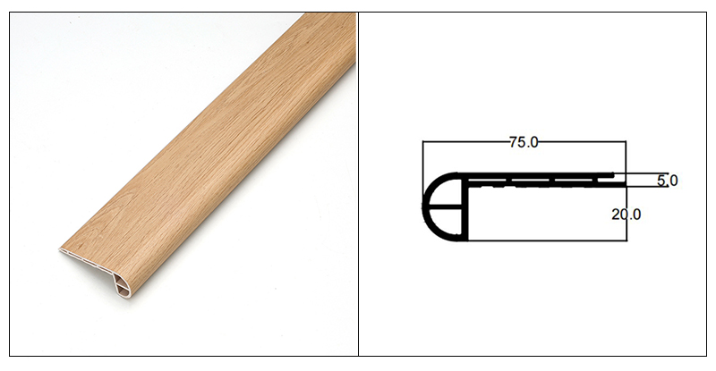 tiras de nariz de escada SPC de 75 * 25 mm