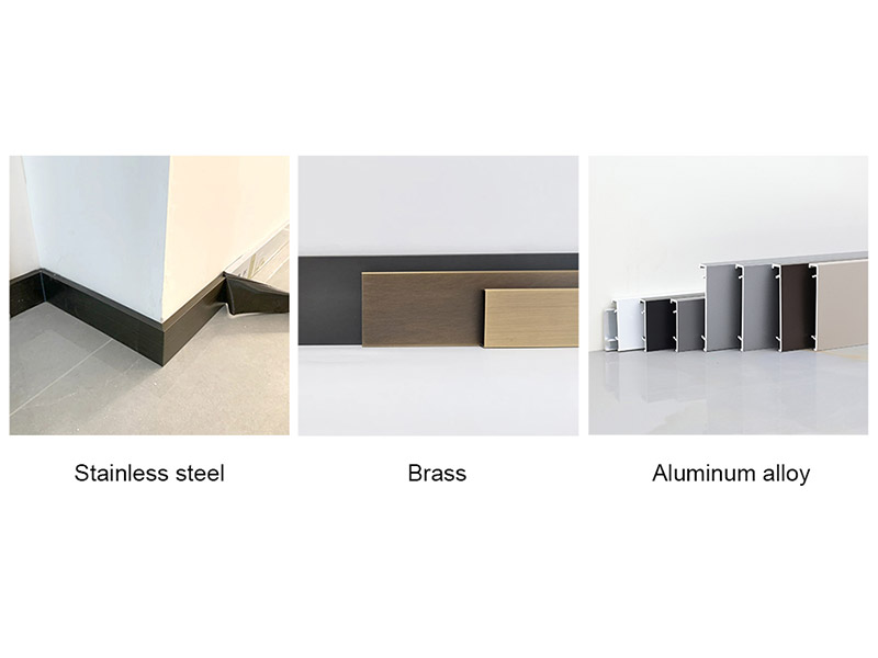 Rodapés em aço, bagunça ou alumínio proporcionam um perfil especial