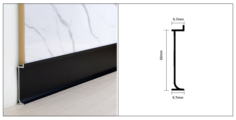 50**9.7mm Placa de rodap&eacute; rebaixada em liga de alum&iacute;nio