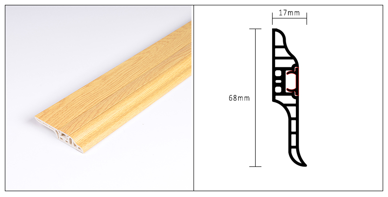 Rodap&eacute; de prego oculto em PVC de 68 * 17 mm