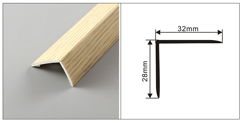 Tiras de borda de canto de piso de madeira maci&ccedil;a de PVC em forma de L de 32 * 28 mm