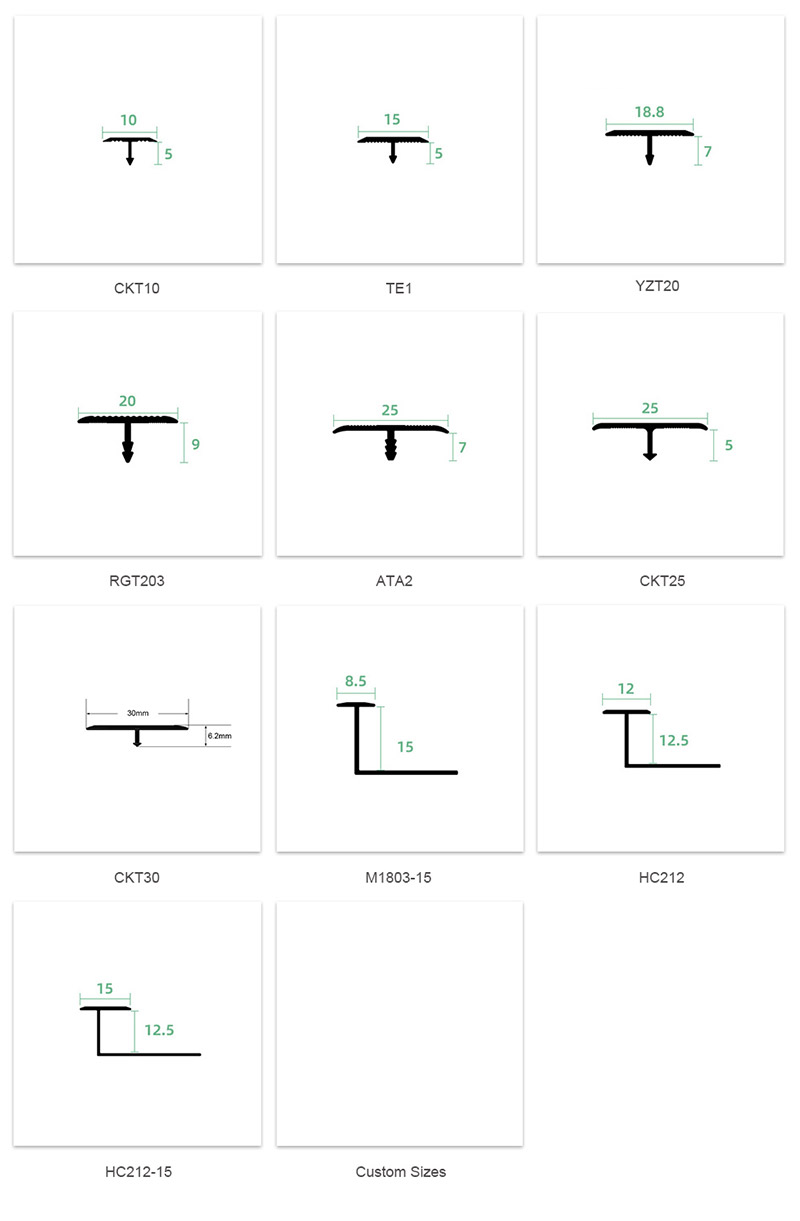Acabamento de borda de piso em alum&iacute;nio em forma de T