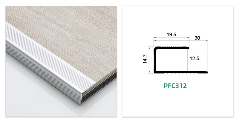Acabamento de borda de piso de alum&iacute;nio em forma de C