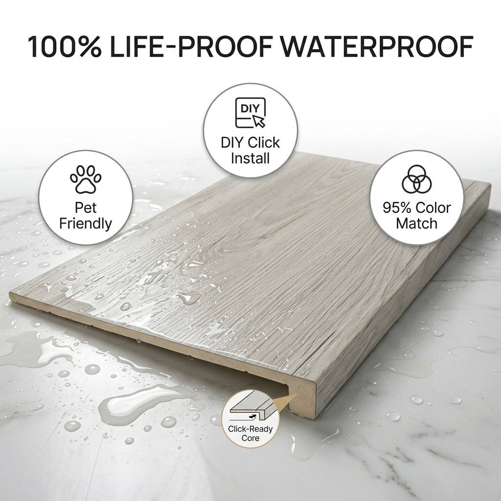 Passo de escada completo SPC à prova d'água 12 'x 47' degrau de peça única sem costura para remodelação de casa