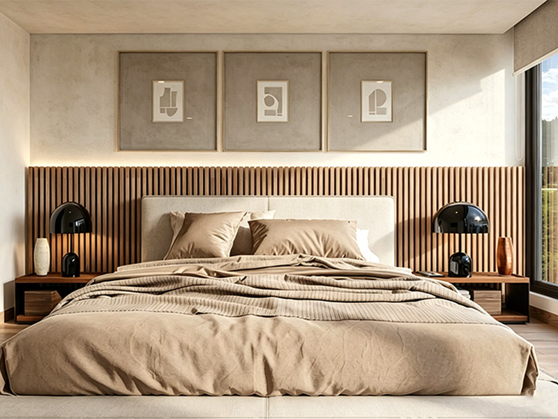 Qual deve ser a altura do painel da parede da cama? Metade, três quartos ou altura total?